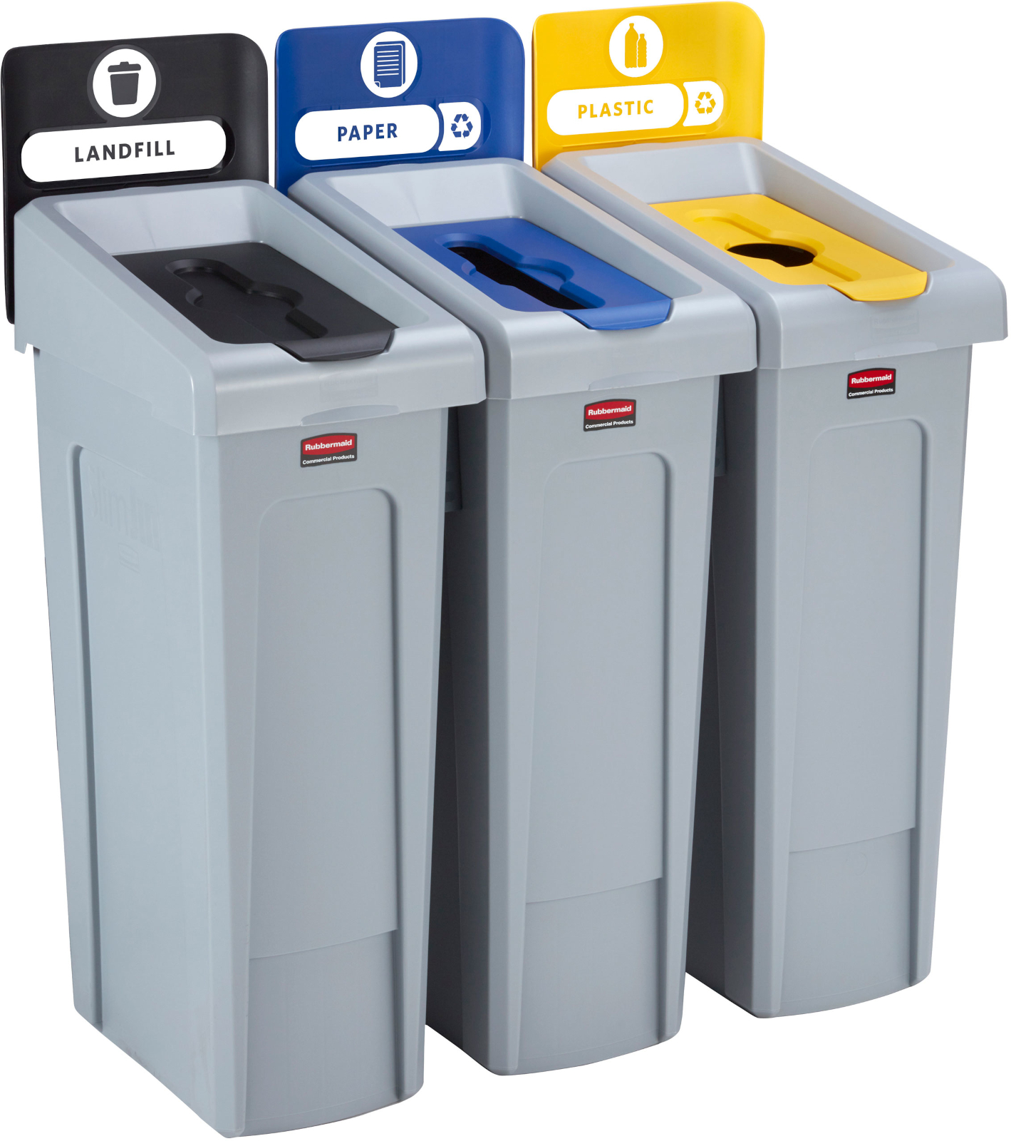 Rubbermaid Slim Jim 3-Stream Recycling Station Bundle - Landfill/Paper/Plastic