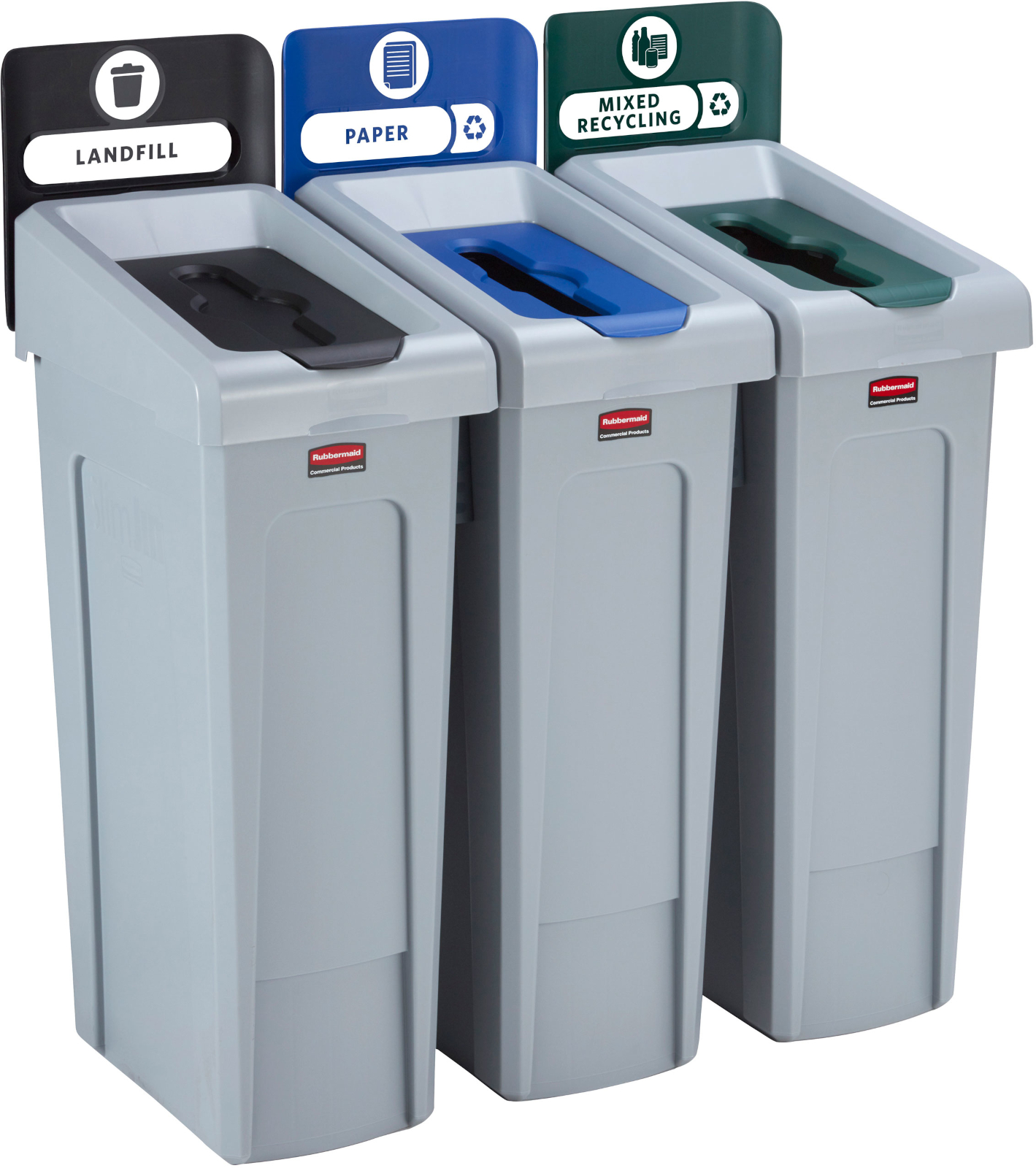 Rubbermaid Slim Jim 3-Stream Recycling Station Bundle - Landfill/Paper/Mixed Recycling