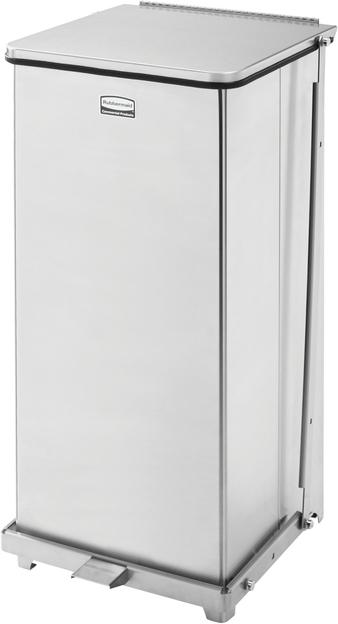 Rubbermaid Defender Square Pedal Bin with Plastic Liner - 49 Ltr - Stainless Steel