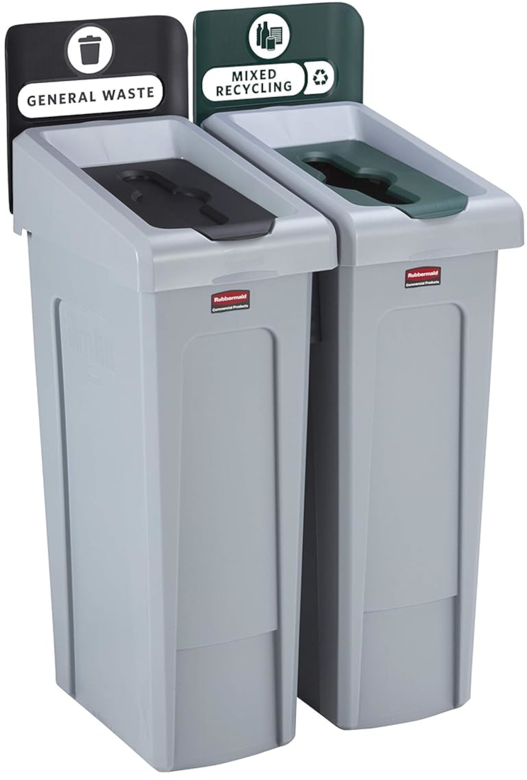 Rubbermaid Slim Jim 2-Stream Recycling Station Bundle - General Waste/Mixed Recycling