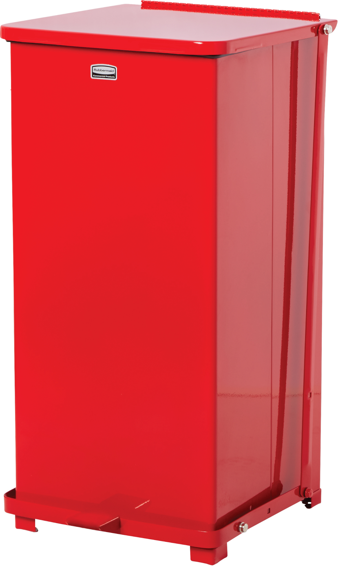 Rubbermaid Defender Square Pedal Bin with Plastic Liner - 49 Ltr - Red